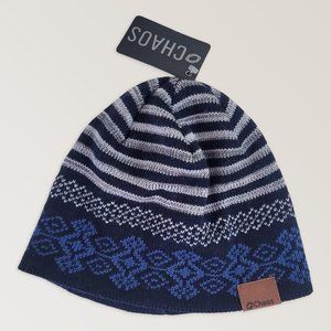 Blue Wool Beanie Toque for Winter, Knit Stripped Warm Christmas Hat